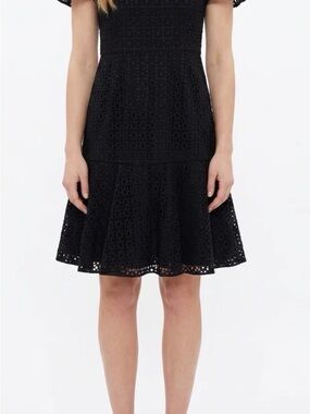 Nue by Shani Black Eyelet Flare Midi Dress